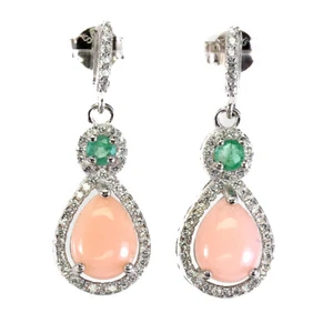 925 Sterling Silver Earrings Pear Opal 9x7mm Emerald Natural Gemstone Jewelry - Picture 1 of 9