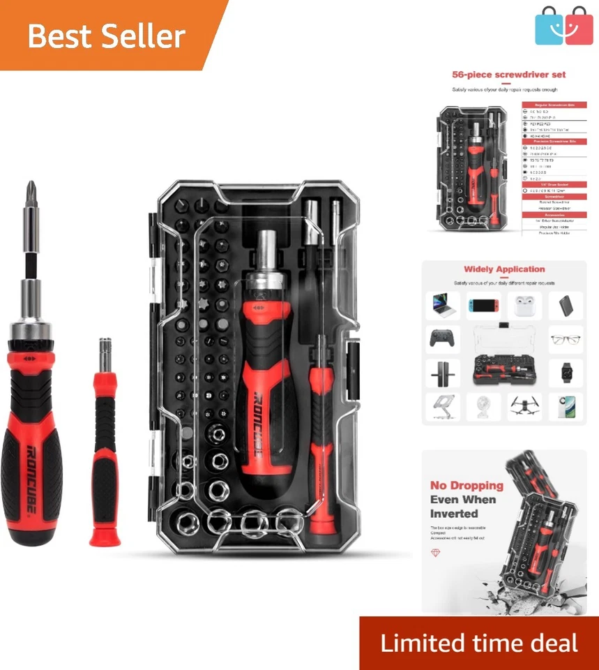 Efficient 56-Piece Magnetic Bit Set with Chrome Vanadium Steel for DIY Repairs - Image 1 of 4