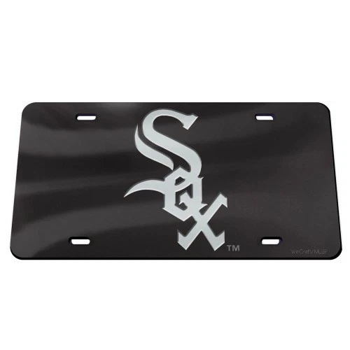CHICAGO WHITE SOX BLACK AND SILVER CRYSTAL MIRRORED CAR LICENSE PLATE MLB  - Image 1 of 1