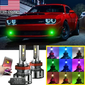 2pcs H11 H8 LED RGB Phone Control Fog Light Bulbs For Dodge Challenger Durango - Picture 1 of 12