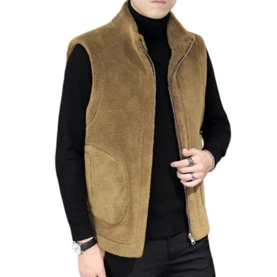 Chaleco cálido de invierno de gamuza sintética para hombre abrigos con capucha chaqueta sin mangas de doble cara Foto 1 de 4