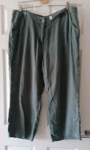 SEASALT Carhales Wide Leg Linen Cropped Green Trousers SPARE UK18 HOLES G19