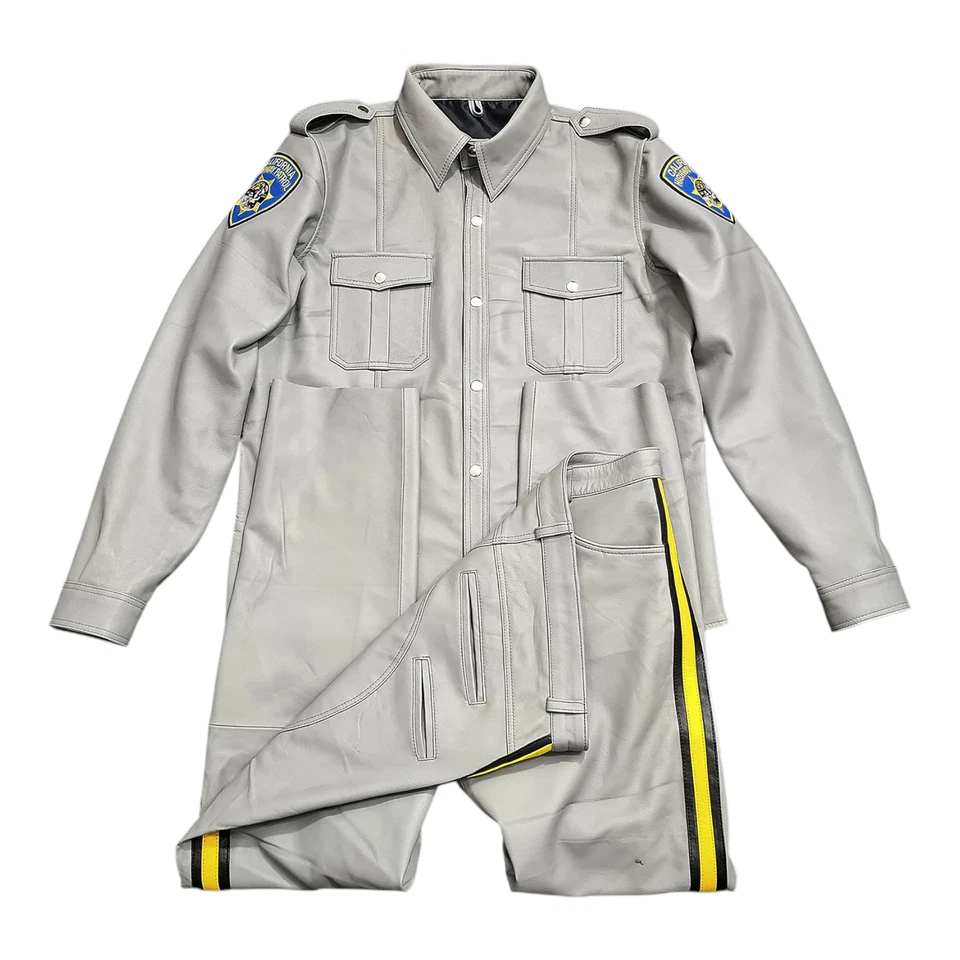 Men's Real Cow Leather Highway Police Complete Uniform Breeches Shirt & Pant - Image 1 of 4