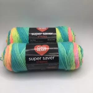 Red Heart Super Saver Yarn-Retro Stripe E300B 4971 LOT of 2 - Picture 1 of 6