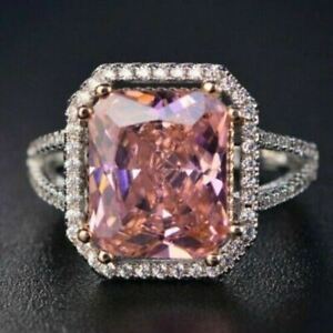 3.29Ct Emerald Pink Sapphire Diamond Engagement Ring Band Solid 14k White Gold 