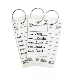 CarBowz Car Dealer Key Tags Self Laminating Round Corner White Color Tough Tags - Picture 1 of 8