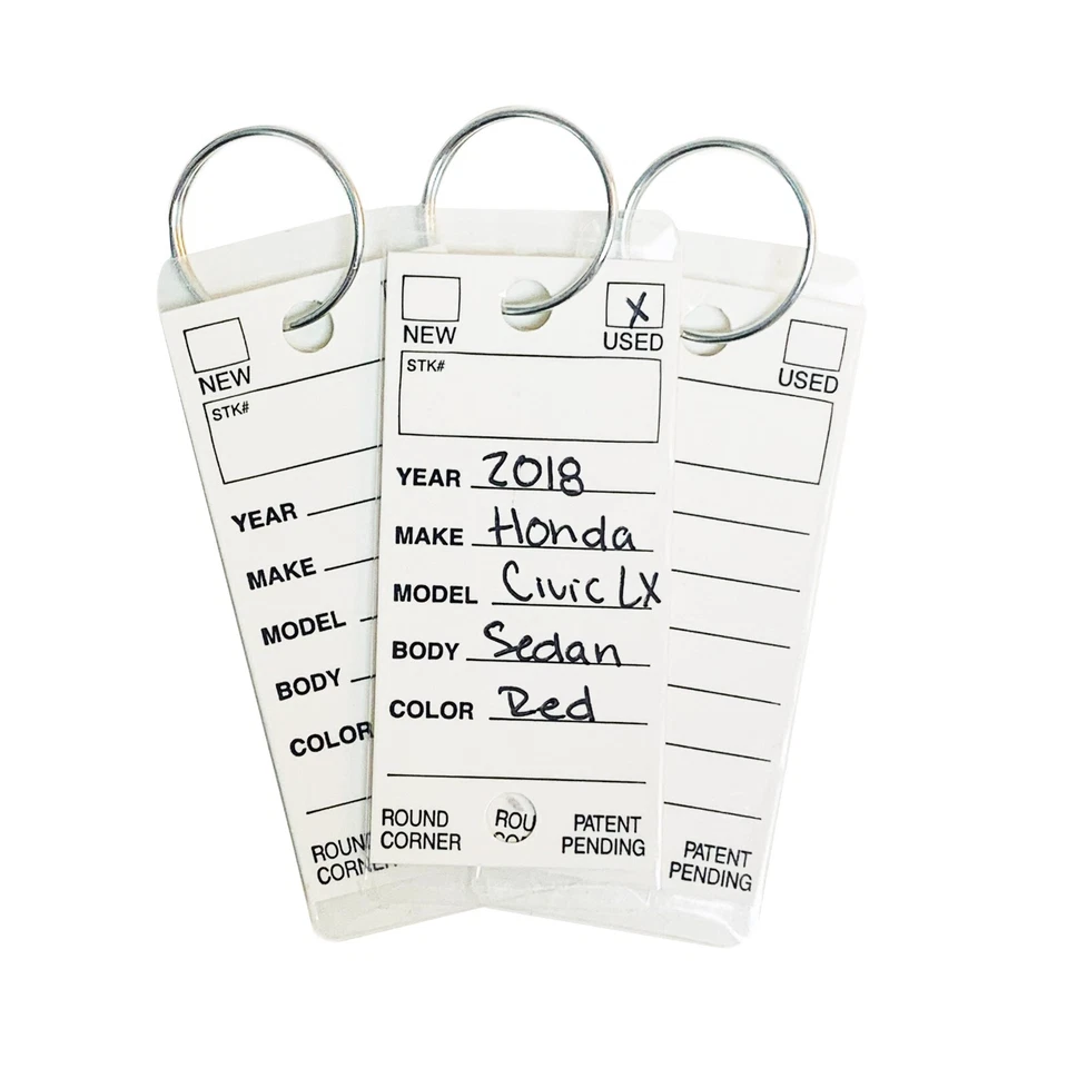 CarBowz Car Dealer Key Tags Self Laminating Round Corner White Color Tough Tags - Image 1 of 4