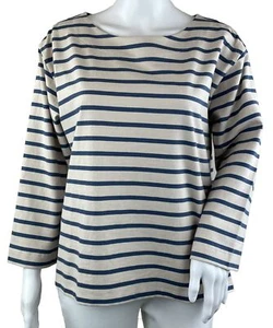 Free Assembly Sailor Shirt Blue Striped Boat Neck 3/4 Sleeve 100% Cotton Size M - Picture 1 of 11