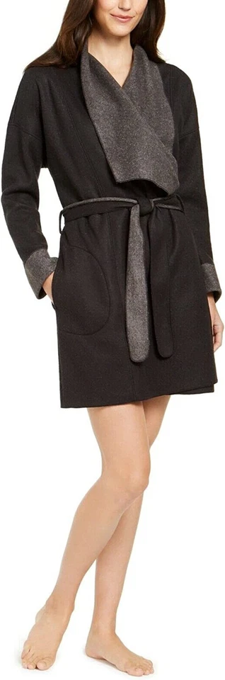 Acogedora bata envolvente negra XL Alfani para mujer jaspeada Foto 1 de 1