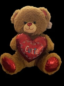 Valentines Day Bear Stuffed Plush Cutie Heart 14 Inches New Brown - Picture 1 of 1