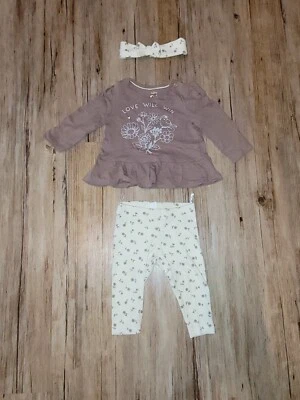 3-teiliges Set von C&A gelb braun Blumen Leggings Shirt Stirnband - Bild 1 von 3