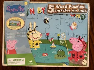 PEPPA PIG PUZZLES 5 in 1 Wooden Storage Box by SPIN MASTERS PUZZLES NIB - Picture 1 of 2