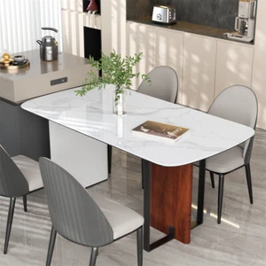 Upscale Marble Dining Table 4-6 Seat Rectangle Kitchen Table Robust Table Bases - Picture 1 of 16