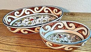 Set of 2 Temptations Palm Tree Berries Birds Presentable Ovenware Oval Dishes  