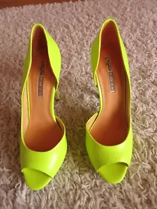 Buffalo High Heels Plateau Leder Peep Toe Side Cut Out Pumps NEON GELB 40 NEU - Foto 1 di 9