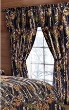Black Camo Curtains 5pc Set 84 x 84 : Woods Cabin Tree Hunting Window Curtain