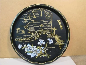 Vintage Alaska State Souvenir Metal 11" Round Serving Tray State Flower - Picture 1 of 2