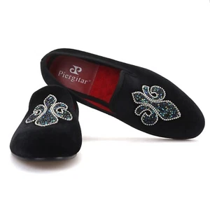 Piergitar Kristall Strass Handarbeit Herren Samt Schuhe Hochzeit und Party Halbschuhe - Bild 1 von 16