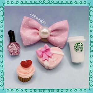 Lot de 5 accessoires Littlest Pet Shop cadeau Starbucks, arc, bonbons rose