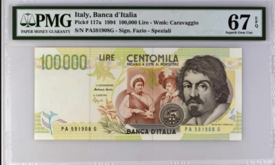 ITALY  1994  100,000 Lire P#117a  PMG 67 EPQ  Superb Gem Unc - Image 1 of 4