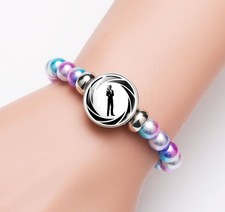 James Bond Pistol Glass Noosa Snap Chunk Elastic Multicolor Beads Bracelet