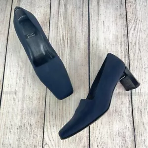 Tacchi vintage Stuart Weitzman blu navy punta quadrata taglia 5M - Foto 1 di 10