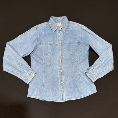Винтажная классическая джинсовая рубашка на пуговицах женский размер M хлопок вестерн кантри Se - Изображение 1 из 4