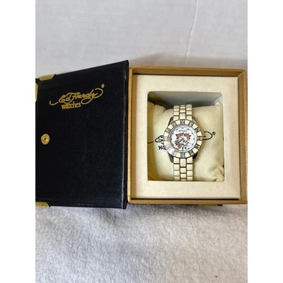 NIB NWT VTG Ed Hardy Stainless Steel Watch Skull CH-WS5545 Cream COA READ - Image 1 of 4