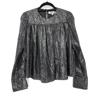 Diane Von Furstenberg Women's Size 2 Polka Dot Silk Blouse Long Sleeves Black — 第 1/4 张图片