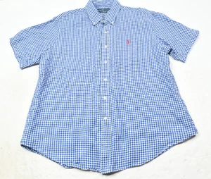 Ralph Lauren Leinenhemd Herren XL Blau Gingham Kurzarm Button-Down Klassiker - Bild 1 von 12