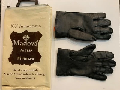 Mens Madova FIRENZE BLACK Leather Gloves Italy Sz 8 1/2 Large Cashmere Lined - Image 1 of 4