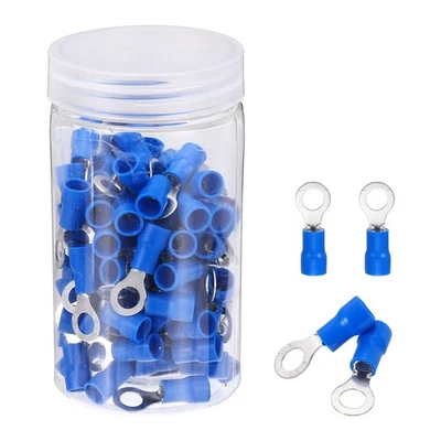 100Pcs Insulated Ring Terminal RVS5.5-6 12-10AWG Battery Connectors, Blue Foto 1 de 4