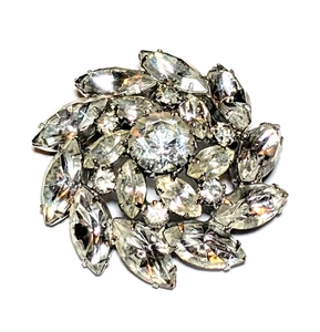 Vintage Klar Strass Brosche Rund Lagenlook Navette Pin Hoch Glitzer Statement - Bild 1 von 5