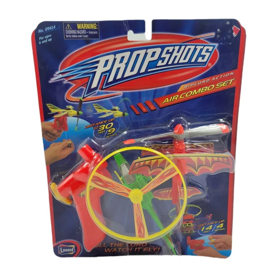 2002 Lanard Toys Prop Shots Bi-Plane Launch Toy Pull Cord Power 30 Feet Vintage