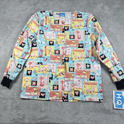 Scrub H.Q. Kittens/Cats Multicolor Long Sleeve V-Neck Scrub Top Size Small New - Image 1 of 4