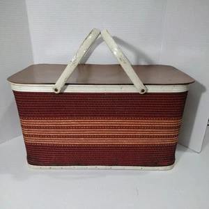 Cesta de picnic tejida vintage Redmon MCM roja negra blanca asas de metal - Imagen 1 de 22
