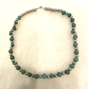 Turquoise Beads with Silver Plated Beads and Clasp - 18 In. Long - Picture 1 of 5