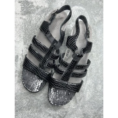 SAS Allegro 凉鞋绑带露跟黑色鳄鱼纹女式 9.5 码 — 第 1/4 张图片