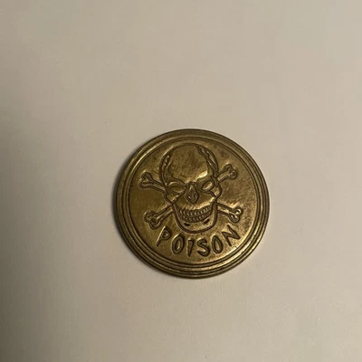 Vintage Pogs Metal Slammer 1990s - POISON SKULL CROSSBONES  - MEGA METAL 1.2 Oz - Image 1 of 4