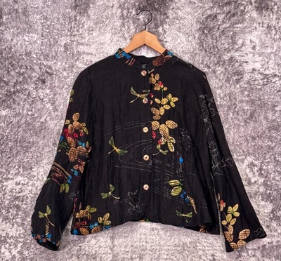 Citron Santa Monica Top XL Womens Linen Silk Dragonfly Mandarin Collar - Image 1 of 4