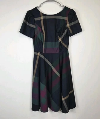 Modcloth Definitively Darling Fit and Flare Dress Womens 4 Blue Plaid Retro  New - Image 1 of 4