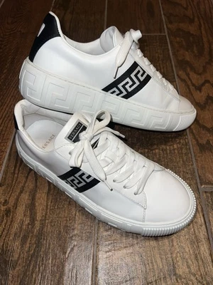 Versace Embroidered Greca Women's Leather White/Black Sneakers EU39 US9 $650 - Image 1 of 4
