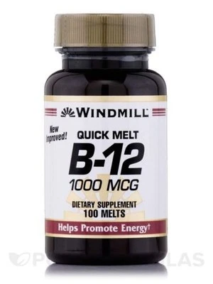 Windmill Quick Melt Vitamina B-12 Suplemento Dietético Comprimidos 1000mcg 100 Unidades Foto 1 de 4