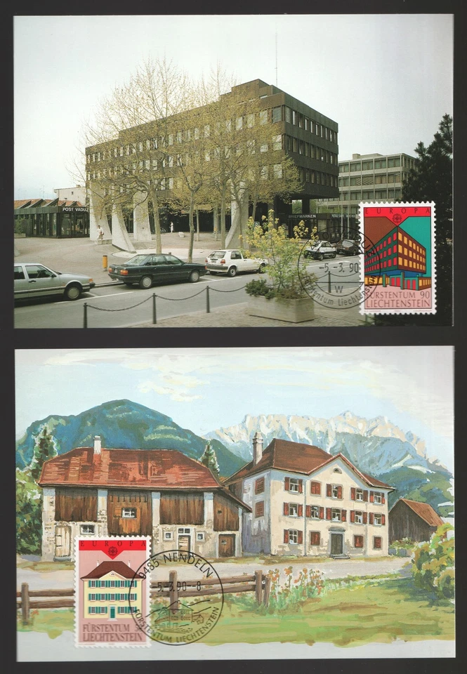 1990 Liechtenstein Europa PO Buildings First Day Maxi Cards. Vaduz FDC - Image 1 of 1