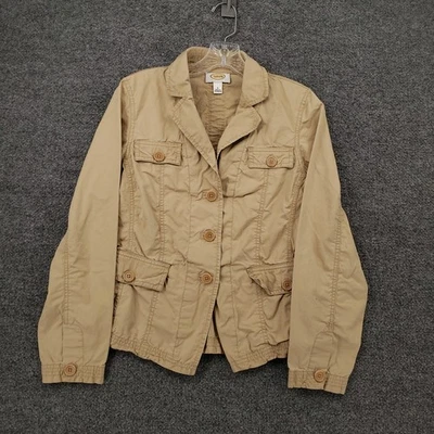 Chaqueta Talbots Mujer 6 Beige Manga Larga Safari Campo Abrigo Carga Militar Foto 1 de 4