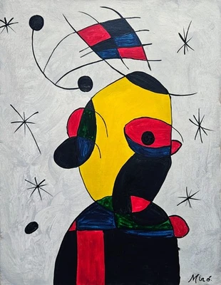 Pintura al óleo abstracta surrealista firmada por Joan Miró sobre lienzo - Arte español Foto 1 de 4