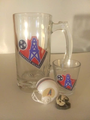 Lote Tennessee Oilers ~ NFL 1997 Temporada Inaugural Taza de Vidrio Shot Glass Mini Casco + Foto 1 de 4