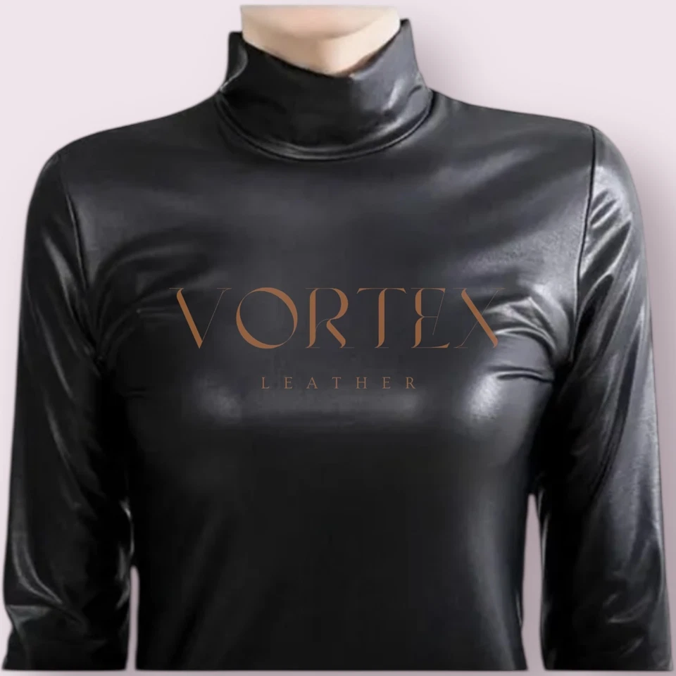 Mujeres Camisa de Cuero Negra Cuello Alto Camisa de Cuero de Cordero Genuino Camisa Calce Ajustado Foto 1 de 4