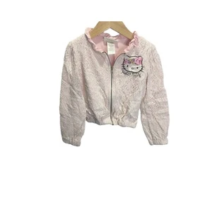 Hello Kitty 5 Pink Lace Full Zip Bomber Jacket Sz 5 Logo Embroidered Whimsical - Picture 1 of 5