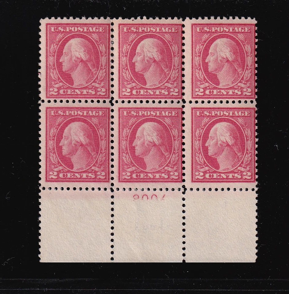 1917 Washington 2c carmine Sc 499 MNH with nice original gum OG, plate block (4V - Image 1 of 1